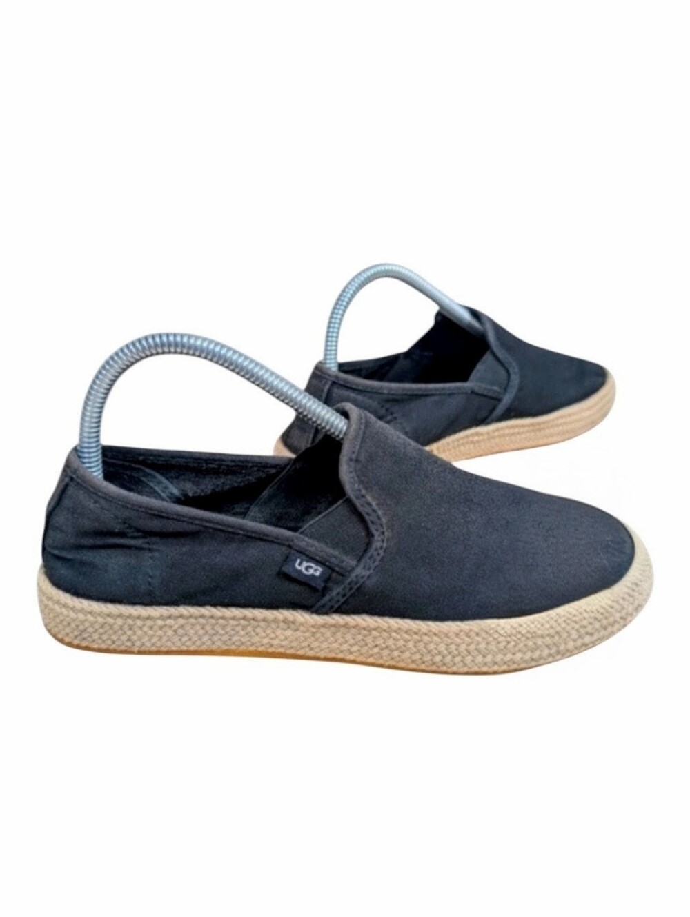 Ugg Slip on Espadrille Canvas Shoes Black Tan Women's Size 8